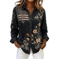 thumbnail image 1 of FASHOFT Womens 250 Anniversary USA Shirt Patriotic Long Sleeve Button Down Shirts 4th of July America Flag Graphic T-Shirts Black XL, 1 of 3