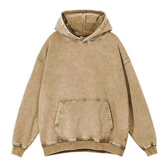 FASHOFT Womens Acid Wash Hoodie Oversized Unisex Heavyweight Cotton Vintage Sweatshirt for Women Streetwear Y2K Tops Khaki L