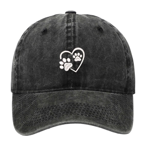 FASHOFT Womens Baseball Caps Washed Hat Heart Paw Print Pattern Adjustable Buckle Sun Protection Visor For Outdoor Sports Daily Wear Baseball Caps Black