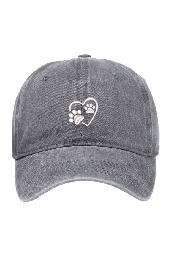Womens Baseball Caps Washed Hat Heart Paw Print Pattern Adjustable Buckle Sun Protection Visor For Outdoor Sports Daily Wear Baseball Caps Grey