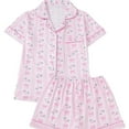 thumbnail image 1 of FASHOFT Womens Bow Pajama Sets Button Down Cute Graphic Loungewear Short Sleeve Sleepwear 2 Piece Valentine's Day Pjs Shorts Set with Pockets Red S, 1 of 9