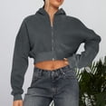 thumbnail image 1 of FASHOFT Womens Cropped Zip Up Hoodie Long Sleeve Crop Hooded Jacket with Pocket Comfy Y2K Sweatshirt Streetwear Grey S, 1 of 4