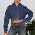 thumbnail image 1 of FASHOFT Womens Cropped Zip Up Hoodie Long Sleeve Crop Hooded Jacket with Pocket Comfy Y2K Sweatshirt Streetwear Navy XL, 1 of 5
