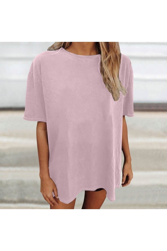 Womens Dropped Shoulder Loose T-Shirt Top Loose Round Neck Dropped Shoulder Short Sleeve Blouse Relaxed Light Purple XXL