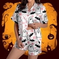 thumbnail image 1 of FASHOFT Womens Halloween Pajamas Set Ghost Pumpkin Printing Button Up Pjs Short Sleeve Ruffle Sleepwear Notch Collar Bride Soft Comfy Pj Lounge Sets Light Pink L, 1 of 8