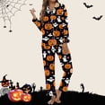 thumbnail image 1 of FASHOFT Womens Halloween Pajamas Set Pumpkin Ghost Print Silk Satin Long Sleeve Button Down Shirts Matching Pants Set Cute Comfy Pjs Black L, 1 of 5