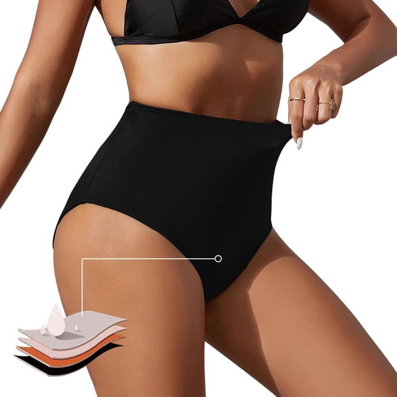 FASHOFT Womens High Waisted Bikini Bottom Full Coverage Bathing Suit Swim Bottoms Tummy Control Swimsuit Shorts Black L