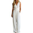 thumbnail image 1 of FASHOFT Womens Jumpsuits Solid Color Sleeveless V Neck Waist Cinched Design Wide Leg With Pockets One Piece Casual Romper For Daily Wear Jumpsuits White, 1 of 5