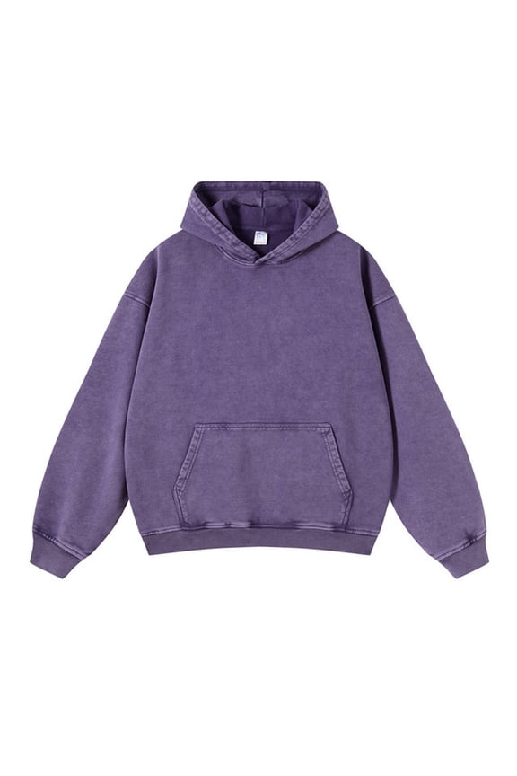 Womens Oversized Acid Wash Hoodie Unisex Heavyweight Hoodies Vintage Washed Sweatshirt Women Men Purple XXL