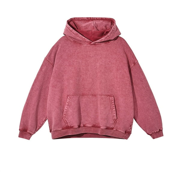 FASHOFT Womens Oversized Acid Wash Hoodie Unisex Heavyweight Hoodies Vintage Washed Sweatshirt Women Men Red XL