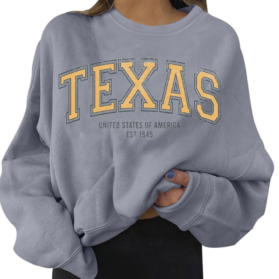 FASHOFT Womens Oversized Sweatshirts Letter Graphic Long Sleeve Crewneck Baggy Pullover Shirts Grey S