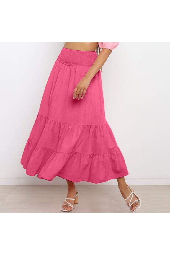 Womens Ruched Panel Skirt Solid Color High Waist Bodycon Long Bottom Elastic Waist Design Elegant Daily Commuter Wear Skirt Hot Pink