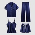 thumbnail image 1 of FASHOFT Womens Silk Satin Pajamas Sets 4pcs Sleepwear Sexy Cami Shorts Set and Button Down Short Sleeve Pjs Loungewear Navy XL, 1 of 3