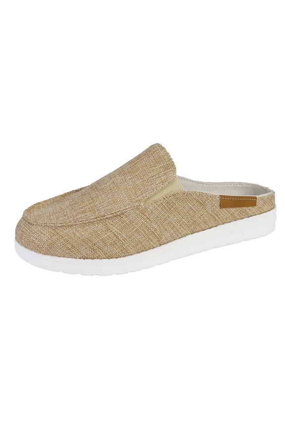 Womens Slides Spring Summer Canvas Closed Toe Half Slide Sandals Casual Comfortable Design Soft Sole For Beach And Daily Wear Womens Footwear Beige