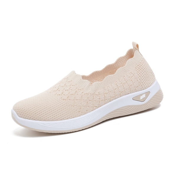 FASHOFT Womens Sneakers Summer Mesh Breathable On Casual Shoes Round Toe Anti- Design Comfortable For Daily Commute And Leisure Womens Footwear Beige