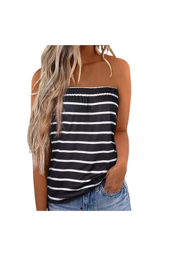 Womens Tube Top Leopard print Striped Casual Summer Backless Strapless Tank Tops Sleeveless Bandeau Shirts Black XXL