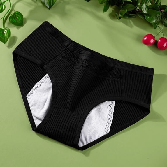 FASHOFT Womens Underwear High Waist Period Panties Pure Cotton Antibacterial Leak Proof Pocket Breathable Mid Rise Comfort Daily Sanitary Briefs Black L