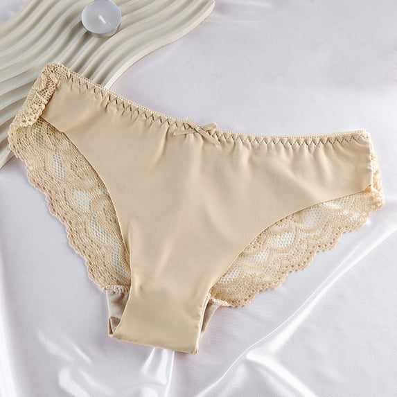 FASHOFT Womens Underwear Low Rise Stretch Bikini Lace Panties Hipster Ladies Briefs Beige L