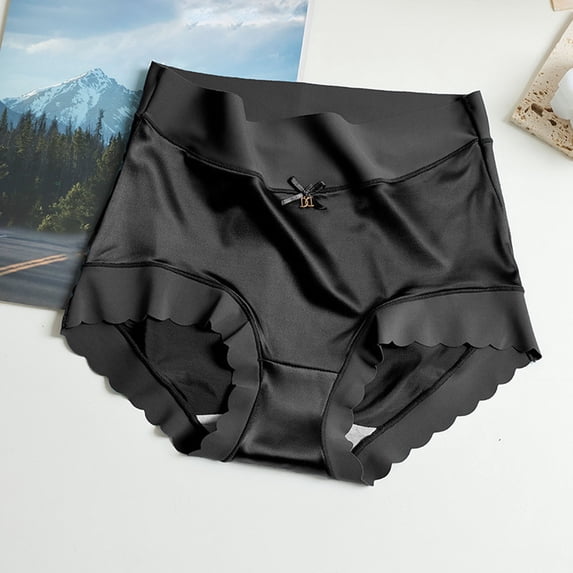 FASHOFT Womens Underwear Plus Size Satin Briefs High Waist Mulberry Silk Crotch Coverage Non Chafe Soft Panties Black XL