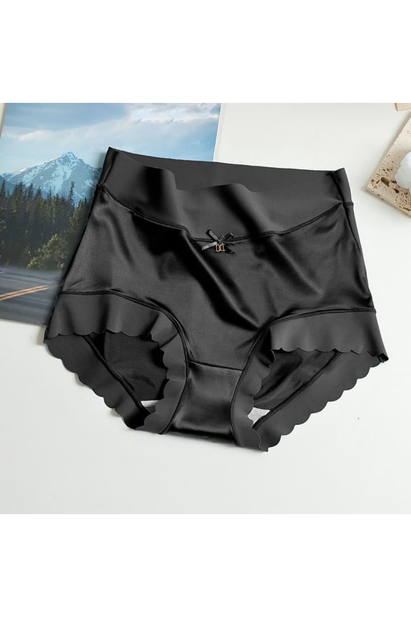 Womens Underwear Plus Size Satin Briefs High Waist Mulberry Silk Crotch Coverage Non Chafe Soft Panties Black XXL