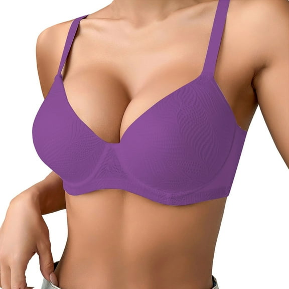 FASHOFT Womens Underwire Bras Solid Color Design Three Row Hooks Support Function Anti Sag Side Gathering Comfort For Daily Wear Women Purple