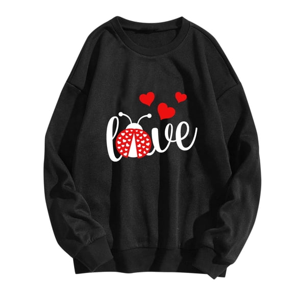 FASHOFT Womens Valentines Day Sweatshirt Oversized Cute Crewneck Shirts Valentines Pullover Long Sleeve Tops Black XXL