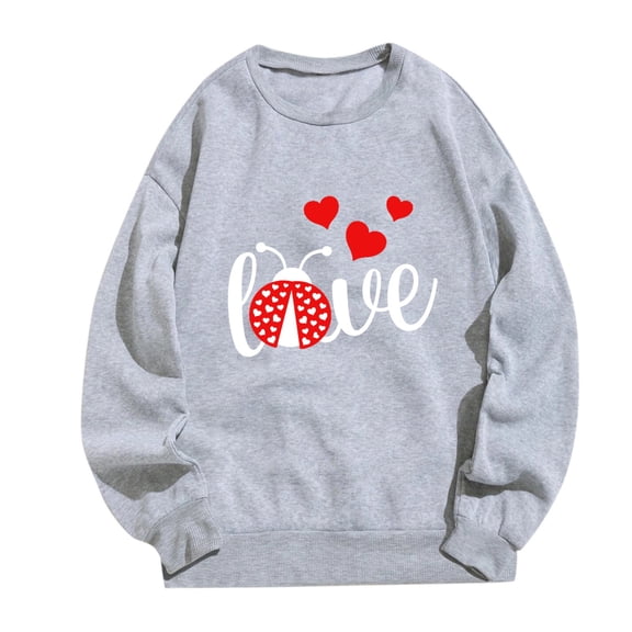FASHOFT Womens Valentines Day Sweatshirt Oversized Cute Crewneck Shirts Valentines Pullover Long Sleeve Tops Grey M