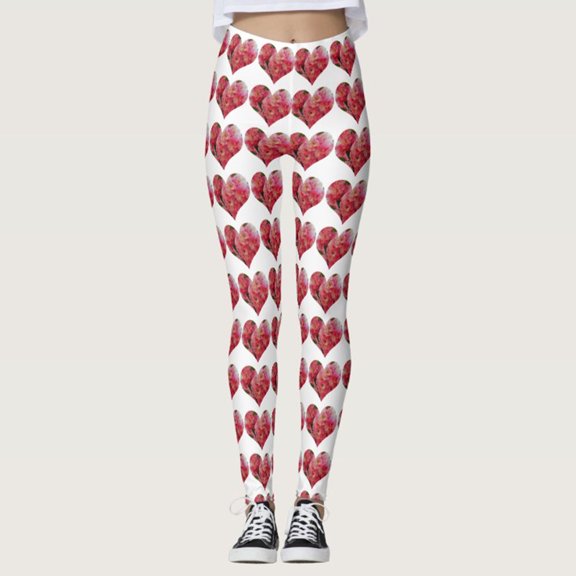 FASHOFT Womens Valentines Leggings Casual Love Heart Graphic Pants High Waist Tummy Control Comfortable Yoga Tights L L