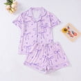 thumbnail image 1 of FASHOFT Womens Valentines Pajamas Set Cute Bow Graphic Button Down 2 Piece Pjs Shorts Set Ruffle Notch Collar Sleepwear Purple XXL, 1 of 9