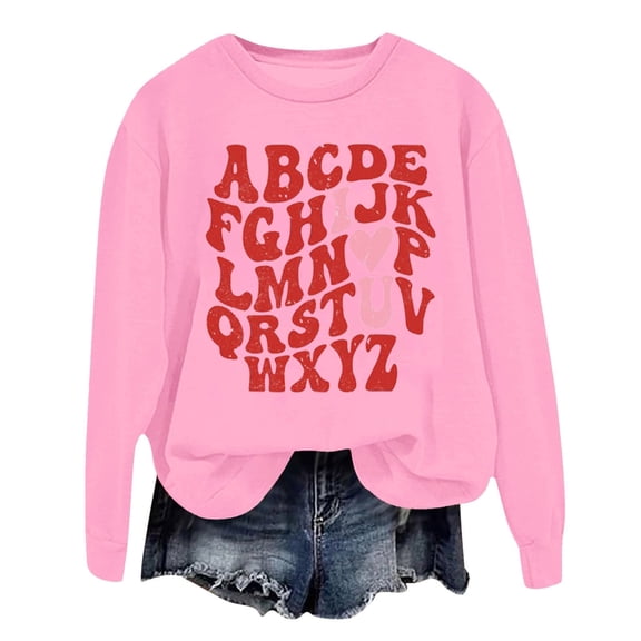 FASHOFT Womens Valentines Sweatshirts Love Heart Graphic Pullover Crewneck Long Sleeve Tops Valentine's Day Sweatshirt Pink XL