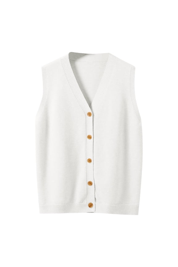 Womens Vests Button Front V Neck Sleeveless Knit Vest Casual Design Soft For Spring And Autumn Layering And Daily Wear Womens Tops White