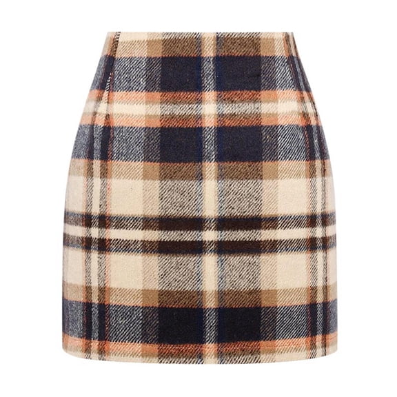FASHOFT Wool Plaid Skirts for Women Fall Winter High Waisted Elegant Bodycon Pencil Skirt Casual Christmas Holiday Mini Skirt Brown XXL
