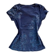 FASHOFT Y2k Baby Tee for Women Cute Kawaii Emo Grunge Shirt Vintage Graphic Tees Short Sleeve Alt Tops 2000s Blue