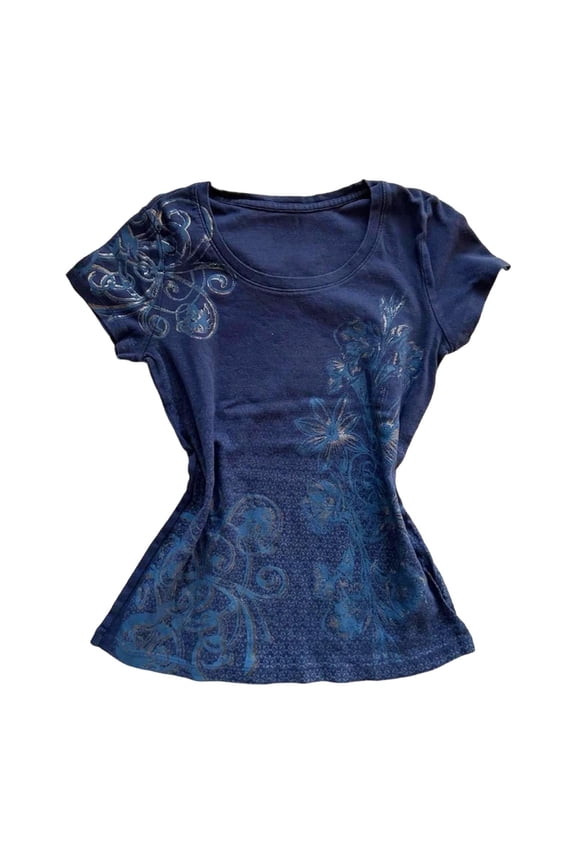 Y2k Baby Tee for Women Cute Kawaii Emo Grunge Shirt Vintage Graphic Tees Short Sleeve Alt Tops 2000s Blue