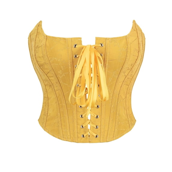 FASHOFT Yellow Corset Tops For Women French Jacquard Strapless Boned Yellow Lace Up Bustier Vest Waist Cinching Outerwear Body Shaper Top Yellow Corset XS