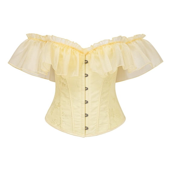 FASHOFT Yellow Renaissance Corset Top For Women European Court Style Strapless Boned Waist Cincher Bustier Bust Support Outerwear For Formal Gown Matching Corset Formal Dress S