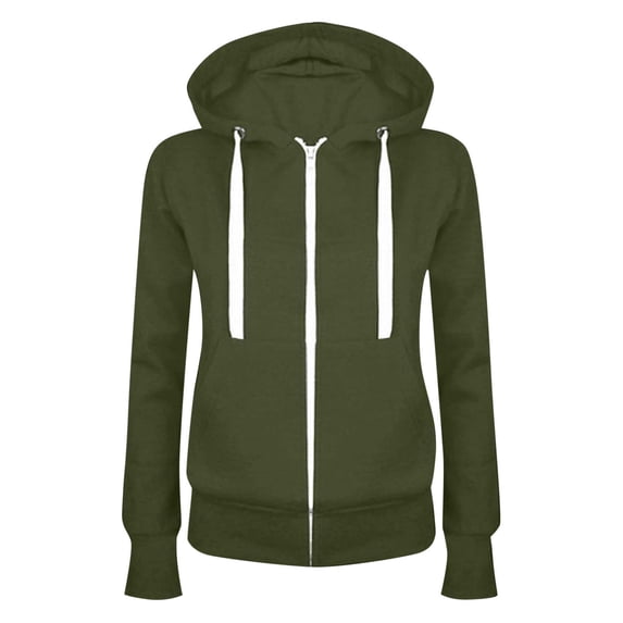 FASHOFT Zip up Hoodies for Women Solid Basic Relaxed Fit Sweatshirt with Pocket Long Sleeve Pullover Tops Army Green L
