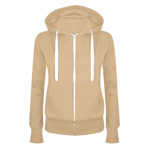 FASHOFT Zip up Hoodies for Women Solid Basic Relaxed Fit Sweatshirt with Pocket Long Sleeve Pullover Tops Khaki XL