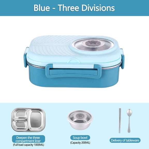 FASIAOU Stainless Steel Lunch Box,3 Grid Stainless Steel Space Leak-Proof Insulation With Separate Soup Bowl, Applicable Over 3 Years Old,Suitable For Travellers,Workers,Students/Back to School
