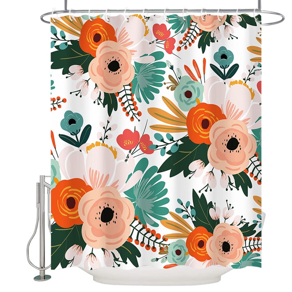 FASLMH Boho Shower Curtain Set Floral Blossom,Colorful Fabric Bathroom