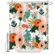 FASLMH Floral Shower Curtain with 12 Hooks Boho Liners Waterproof Bathroom Decor Sets, 72"W x 72"H, White
