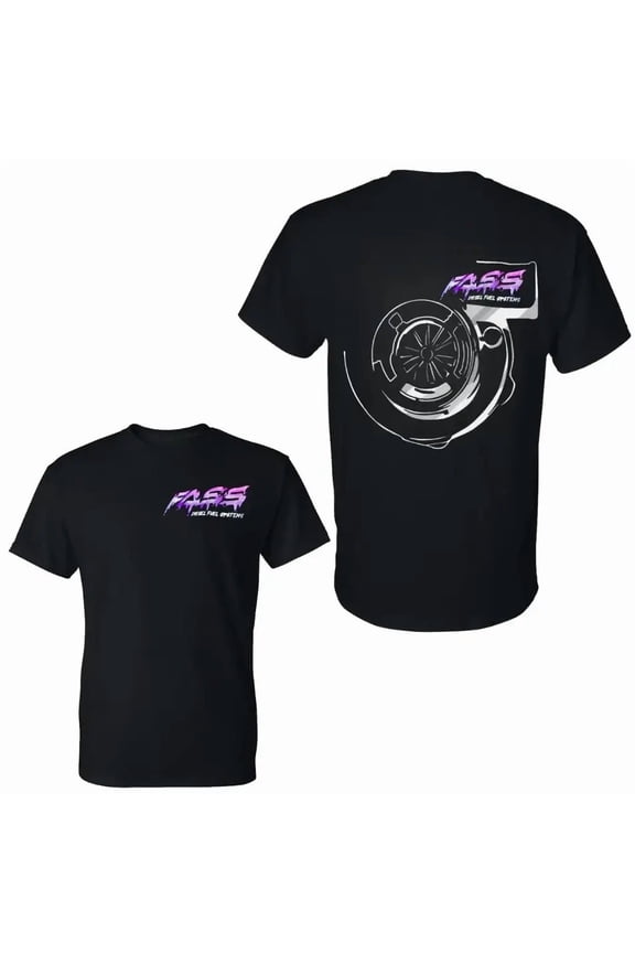 FASS Fuel Systems Turbo Graphic T Shirt, Neon Logo Boosted Car Scene 2 Sides Graphic Tee, Soft Cotton Blend Shirt, Streetwear Racing Lifestyle Apparel for Men and Women, Gift for Car Enthusiasts