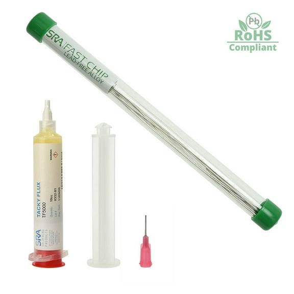 FAST CHIP Lead Free Removal Alloy and Tacky Flux Kit for Quik SMD Rework - 4.5 ft. and 10cc Syringe of Flux