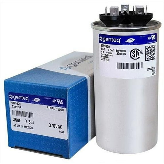 FAST SHIPPING! ORIGINAL new Genteq Capacitor round 35/7.5 uf MFD 370 volt 97F9830 (replaces old # Z97F9830), 35 + 7.5 MFD at 370 volts GE