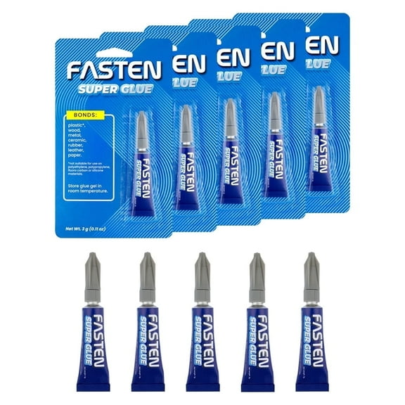 FASTEN Super Glue Clear Gel, 3 Gram (0.11 oz) Tube (5 Pk)