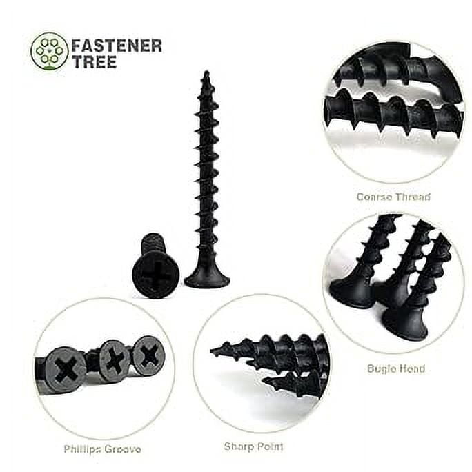 FASTENER TREE Drywall Screws #8x1" Coarse Thread, Bugle Head, Black Phosphate Carbon Steel, 100PCS