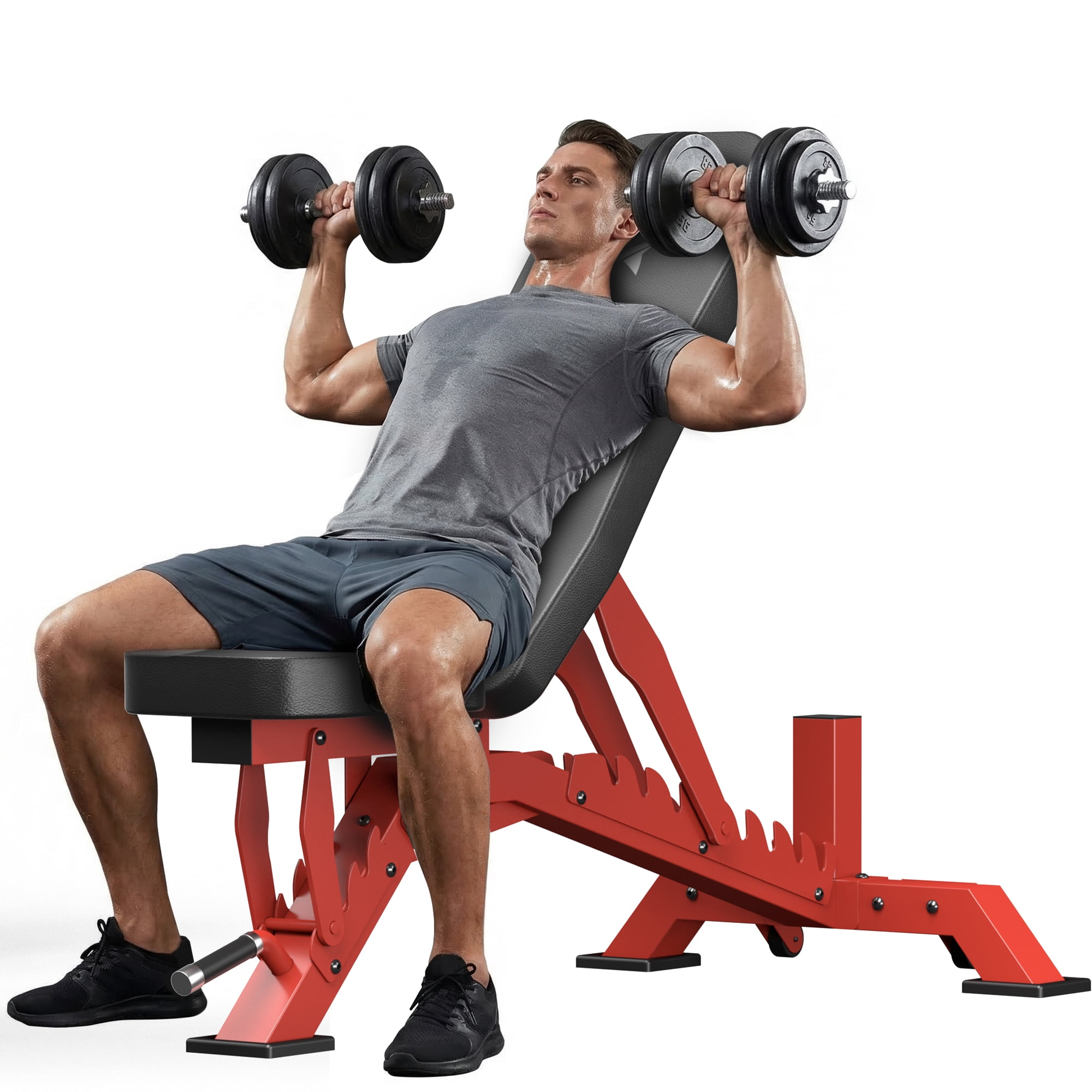 FASTES Adjustable Weight Bench 8 Positions Foldable Workout Bench Heavy-duty Weight Bench Press for Home Gym Full Body Strength Training, Max Weight 1400lbs, Red