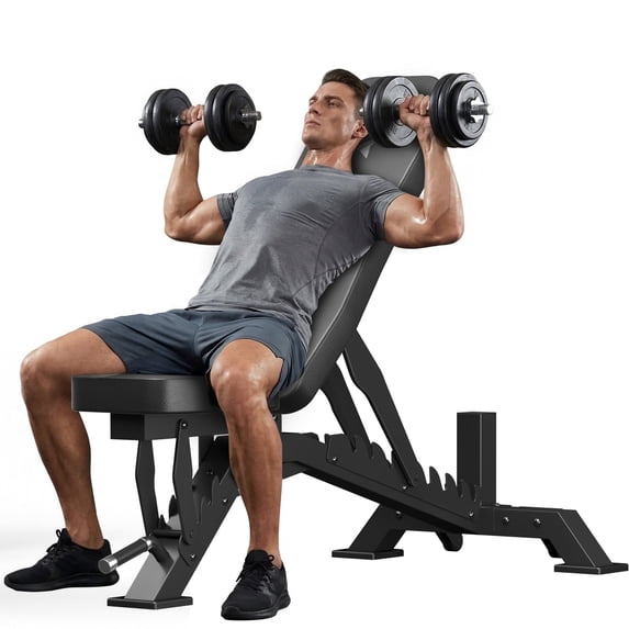 FASTES Adjustable Weight Bench 8 Positions Foldable Workout Bench Heavy-duty Weight Bench Press for Home Gym Full Body Strength Training, Max Weight 1400lbs, Black