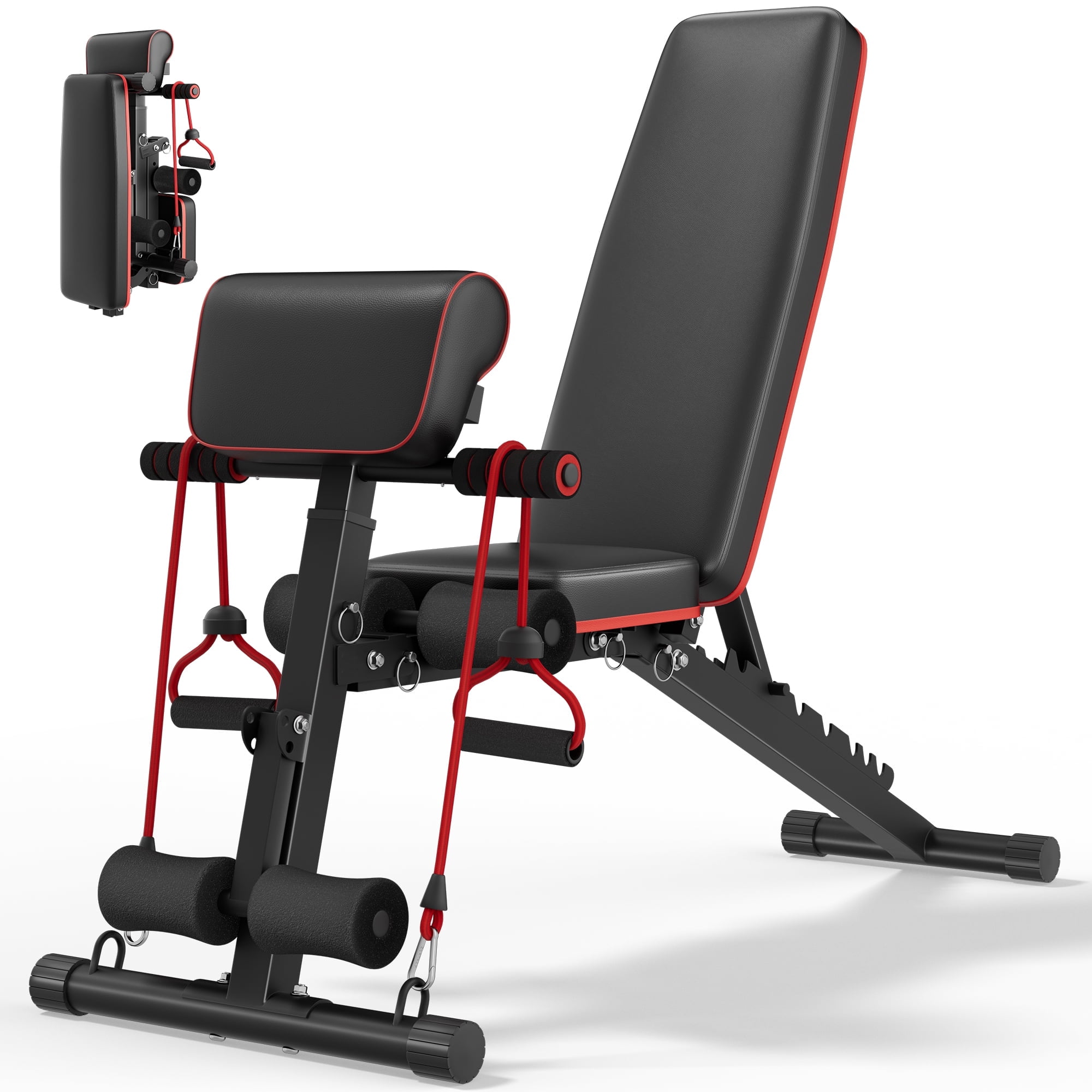 FASTES 8 Positions Adjustable Weight Bench with Leg Extension & Preacher Curl, Foldable Workout Bench Weight Bench Press for Full Body Strength Training 1000 lb