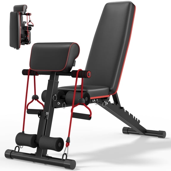FASTES 8 Positions Adjustable Weight Bench with Leg Extension & Preacher Curl, Foldable Workout Bench Weight Bench Press for Full Body Strength Training 1000 lbs Capacity